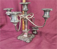 Heavy antique Silverplate candleabra, one needs