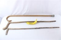 3 Old Wooden Canes, 2 Hand-Carved+