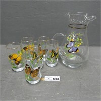 Vintage West Virginia Butterfly Glasses & Pitcher