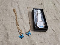 Butterfly Necklace, Bracelet and Watch