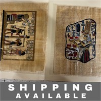 Qty 2 Vintage Egyptian Hieroglyphic Paintings