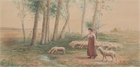 Charles Gruppe Shepherdess & Her Flock