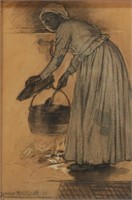 Harry Roseland Charcoal Drawing Woman Cooking