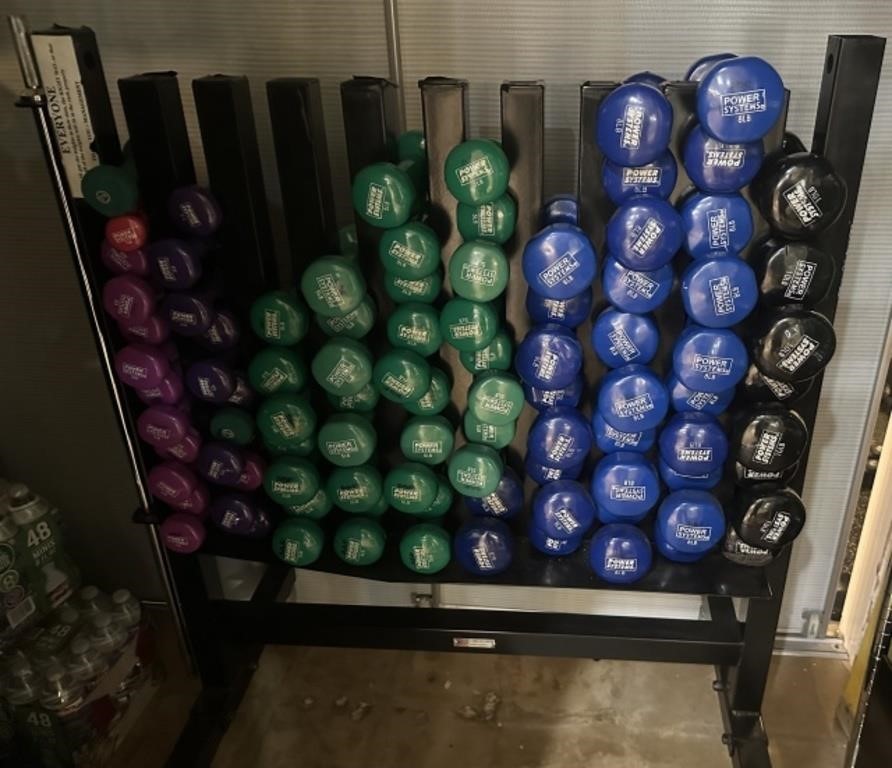 Large Lot of Hand Weights & Rack