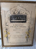 1932 Confirmation Document Framed - Last Supper