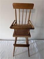 1930's HM Children's Doll High Chair - Wood