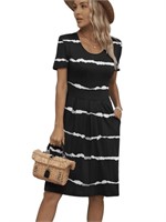 SM94 Mengpipi Casual Summer Dress,Stripes-MED