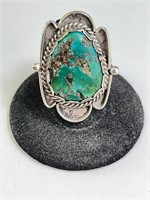 Large Sterling Native Turquoise Ring 15 Gr S--8.25