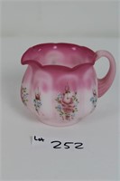 Fenton glass pitcher, white and pink 4"T