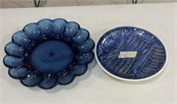 Indiana Blue Hobnail Deviled Egg Plate and Blue Ce