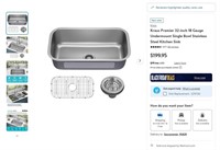 N3128  Kraus 32 Undermount Stainless Steel Sink