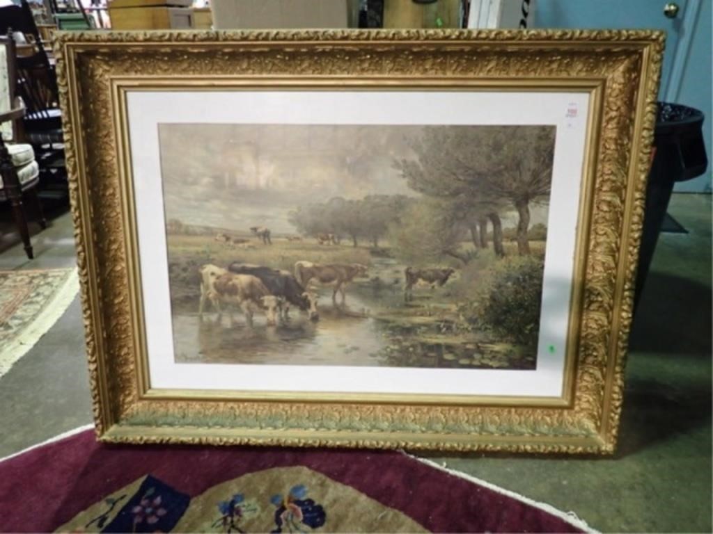 L BRUILLET CATTLE PRINT IN GILT FRAME 48x36