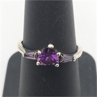 Sterling Silver Purple Stone Heart Ring
