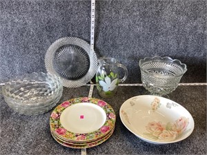Decorative Floral Dish and Glass Bundle