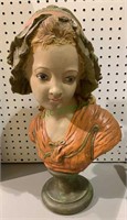 Large hand painted ceramic bust of a young lady