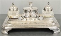 Antique silverplate & crystal  inkwell (as seen -