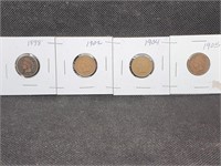 Lot of 4 Indian Head Pennies: 1898, 1902, 1904, &