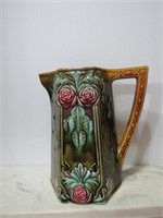 ANTIQUE FRENCH MAJOLICA WATER JUG WITH ROSES