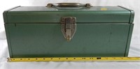 Green Metal Toolbox with Assorted Tools