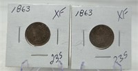 (2) 1863 Cents XF