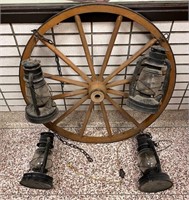 36" Wagon wheel/ Dietz lantern chandelier