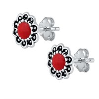 Red Carnelian Flower Earrings