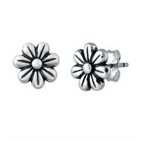 Flowers Solid Sterling Silver Stud Earrings