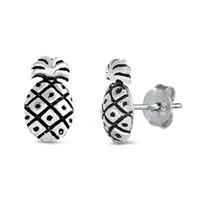 Pineapple Solid Sterling Silver Stud Earrings