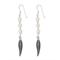 Pearl Drop & Feather Earrings