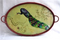 Antique Oval Art Nouveau Reverse Painted Tray