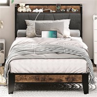 LIKIMIO Twin Bed with Storage  Brown/Grey