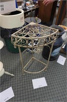 metal corner plant stand-ornate top shelf