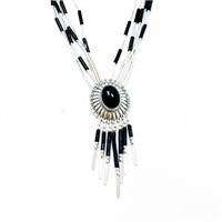 Onyx & Sterling Silver Navajo Statement Necklace