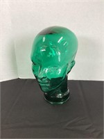 Green Glass Wig Head Form, 11 1/2" tall