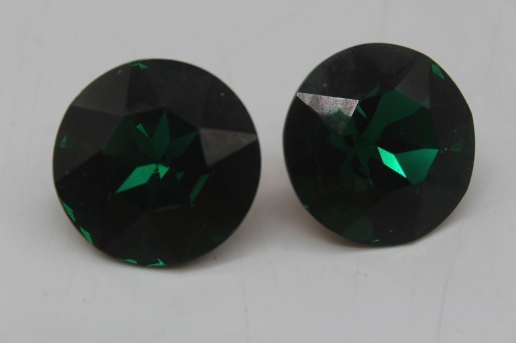 Green Crystal Clip on Earrings Vintage