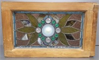 Antique leaded stained glass window with jewels