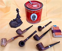 SMOKING PIPES CAST IRON HOLDER & TOBACCO CAN