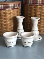 Longaberger Pottery Candlesticks and Votive