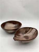 2 PCs Frankoma Pottery Brown Bowls 224 & 201