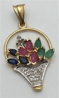 14k Gold Pendant With Precious Stones