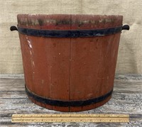 Early red painted staved sap bucket