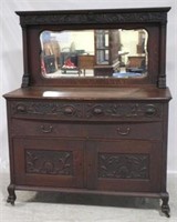 Ornately Carved Original Finish Oak Buffet