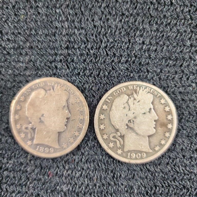 1899 O and 1909 Silver Barber Half Dollar