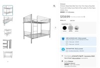 E5594  Zimtown Metal Bunk Bed Twin Over Twin, Gray