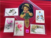 Vtg. post cards and Vtg. Advertising Fan