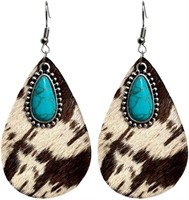 Cowgirl Turquoise Wood Teardrop Earrings