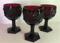 3 Ruby red goblets