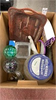 Box lot of glass, statue and other