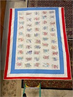 Vtg. Folk Art Handmade 50 State Stitched Blanket