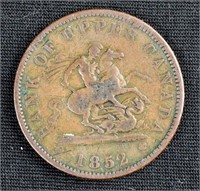 1852 UPPER CANADA  ONE CENT PENNY COIN Bank Token